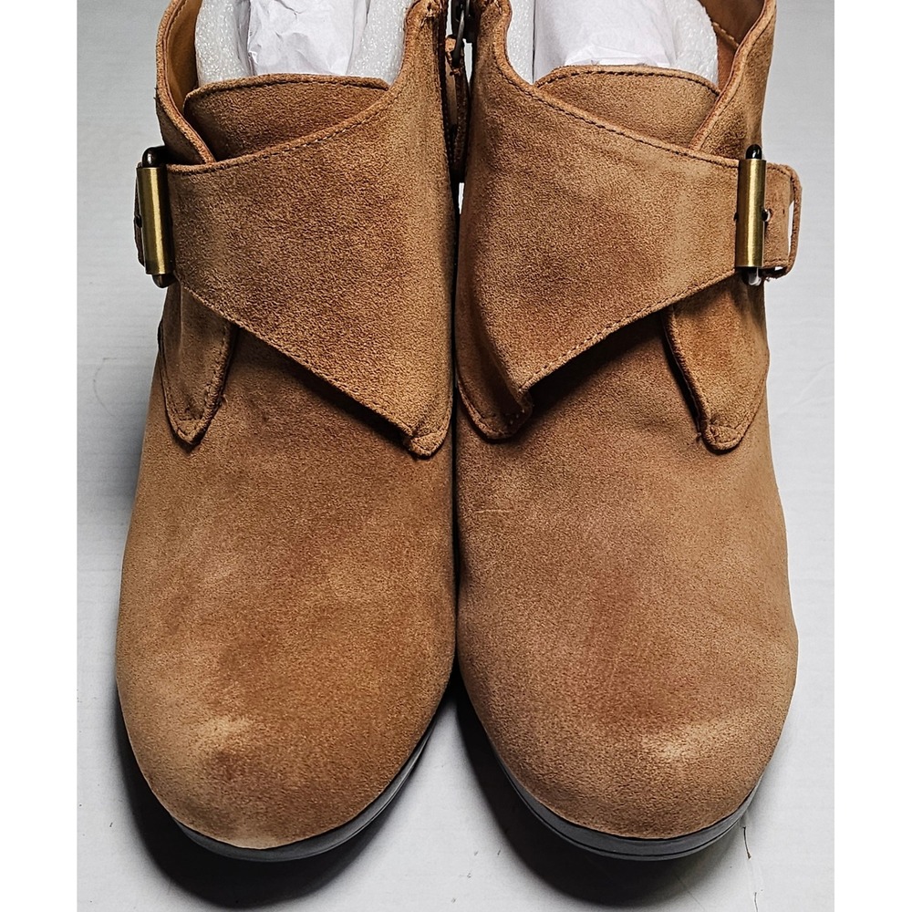Isaac Mizrahi Live IM VOLLEY Brown Suede Wedge Ankle Boots womens 8W Buckle Zip